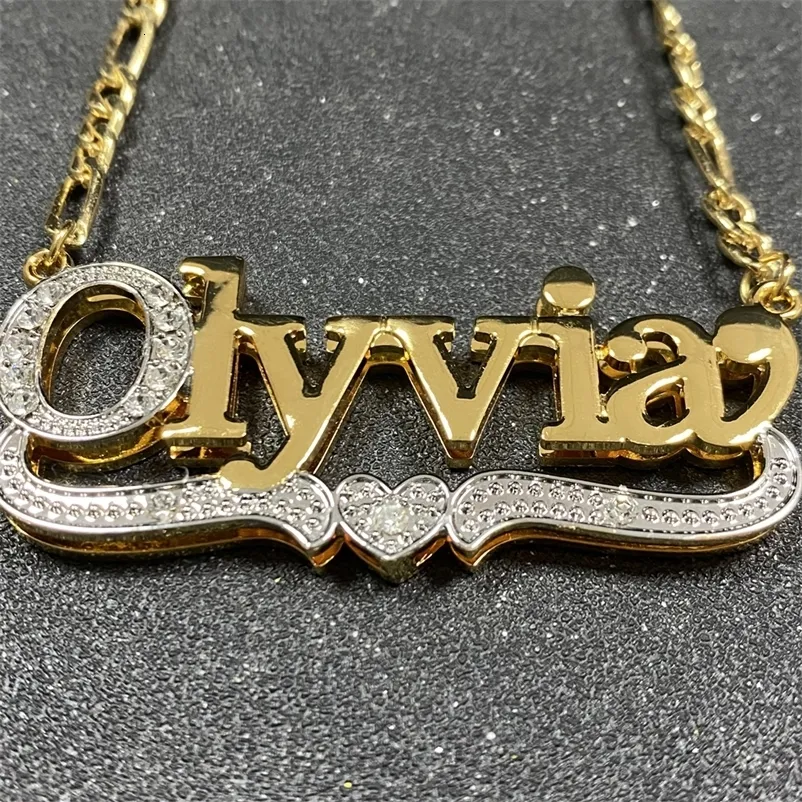 Personalized Nameplate Pendant, Stainless Steel Two Tone Necklace