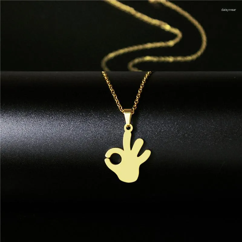 Pendentif Colliers Europe Et États-Unis En Acier Inoxydable OK Gesture Collier Femme Ami Un Cadeau