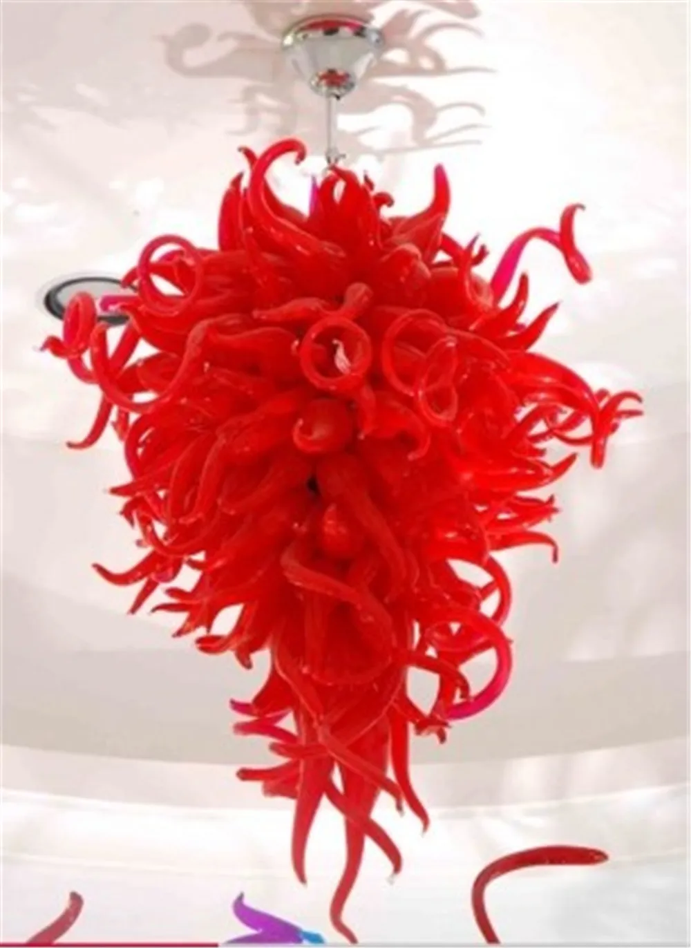 China Supplier Red Big Size Hanging Lighting Modern Chandelier for High Ceiling Luxury Hand Blown Glass LED Lamp