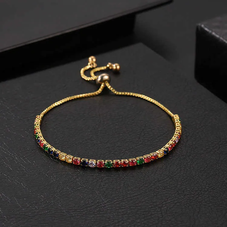 2-3mm Rainbow Multicolored Princess Round Cut Cubic Zirconia Tennis Bracelet Bling Adjustable Crystal Bracelets Colorful Rose Gold Chain Bangle For Women Jewelry