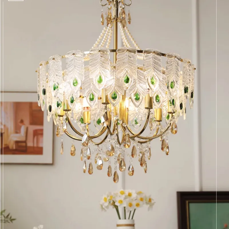 Franse Luxe Groene Kristal Hanglampen Amerikaanse Klassieke Kroonluchter Hanglampen Armatuur Europese Art Deco Eetkamer Slaapkamer Restaurant Woonkamer Glans