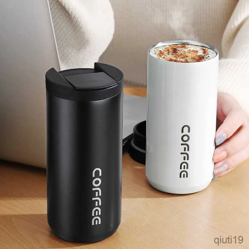 Mugs Creative Double Wall Thermal Mug with Lid Stainless Steel Portable Coffee Milk Cup Travel Tea Tumbler Office Water Cup Drinkware R230712