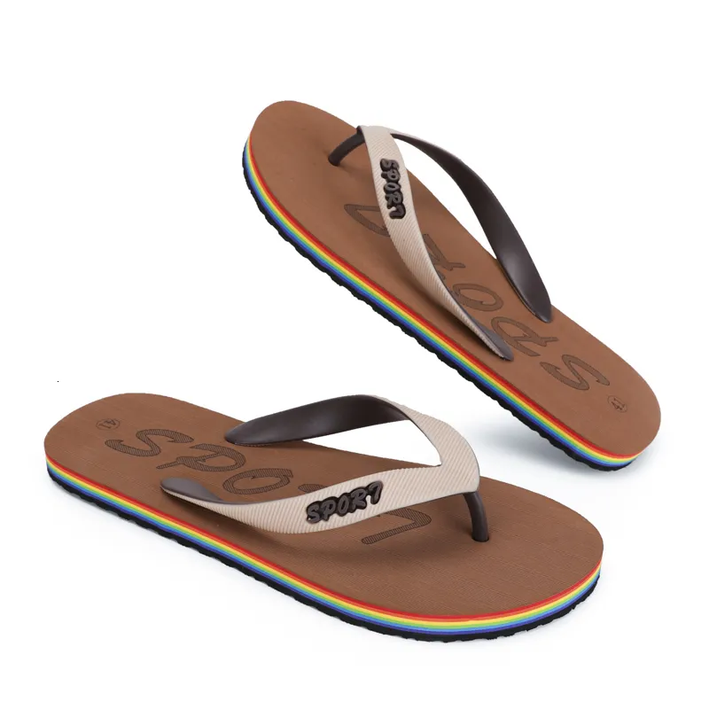 Tofflor Herr inomhusmode Casual Fiskben Sommar Strand Andas Flip Flops Hem Regnbågssula Antisladd 230711