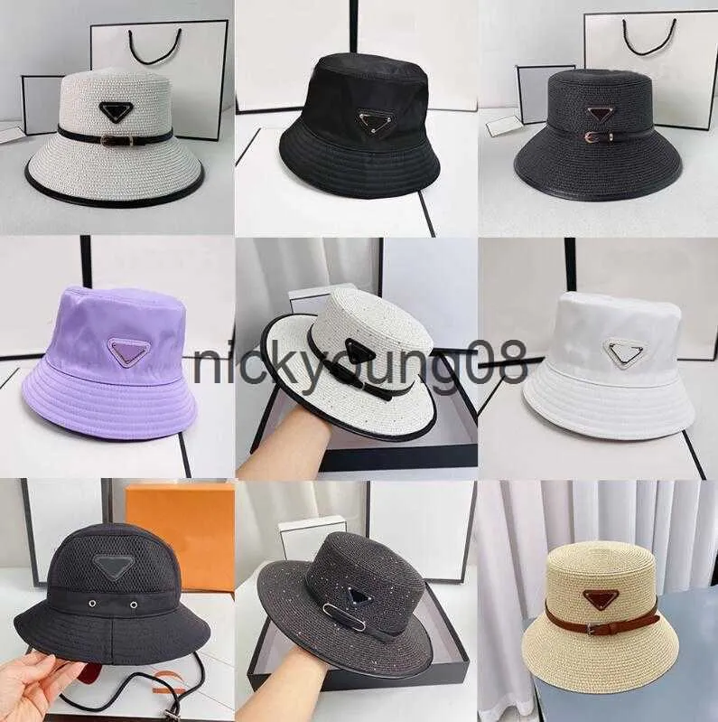 Wide Brim Hats Bucket Hats P Family Inverted Triangle Luxury Bucket Hat Designer Straw Hats Cap Embroidery Letter Wide Brim Hats Grass Braid Unisex Fishing Beanies Su