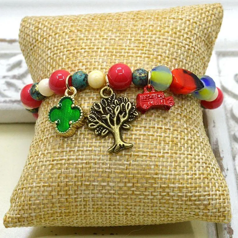 Charm Bracelets Top-rated Fashion Alloy Charms Glass Beads Red With Tree Leaf Women DIY Jewelry Female Bijoux Gift B15213