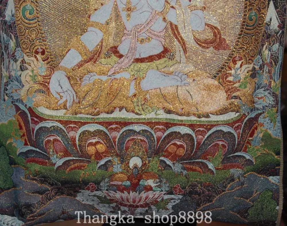 Vale la pena collezionare dipinti appesi in seta Tara Buddha Thangka con sette occhi bianchi del buddismo tibetano e decorazioni squisite L230704