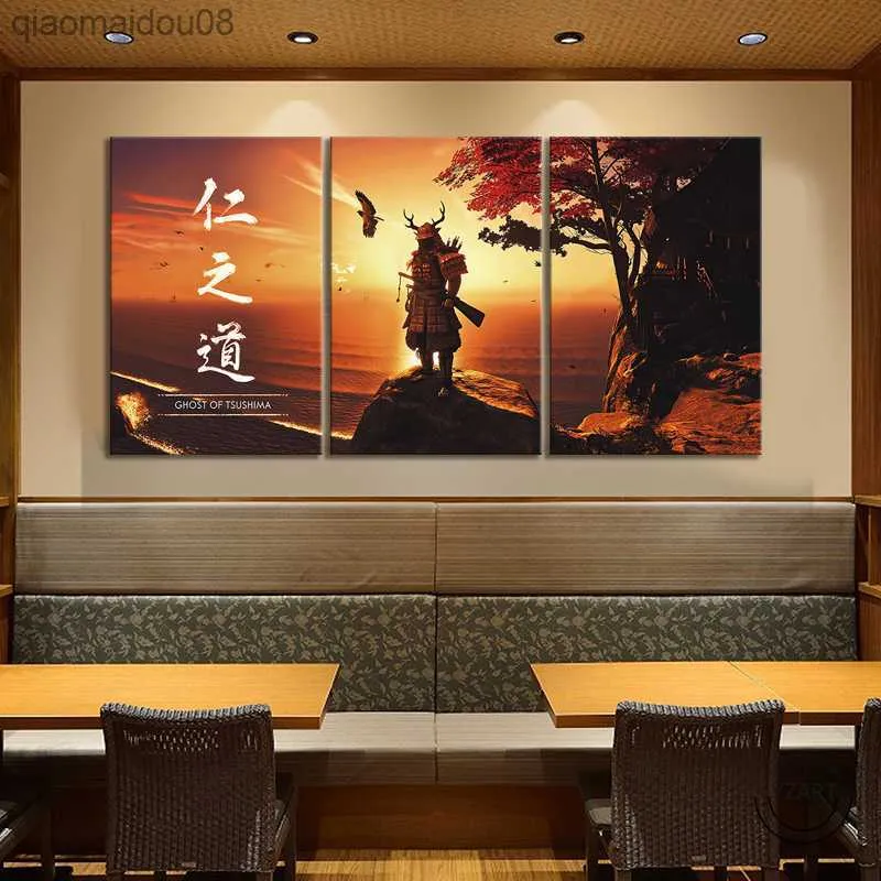 Ghost of Tsushima Game Poster Artwork Paintings Japanese Style Samurai Landscape Game Poster Paintings Canvas Wall Art Painting L230704