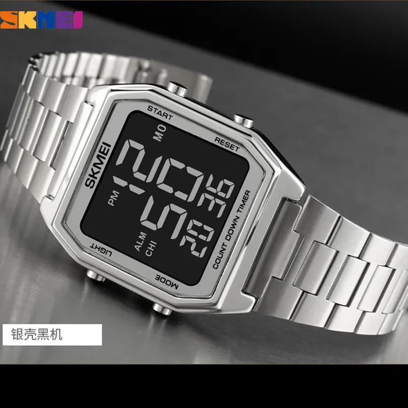 SKMEI 2 時間男性デジタルスポーツ腕時計ブランドカウントダウンストップウォッチファッション LED 電子腕時計男性リロイ Hombre