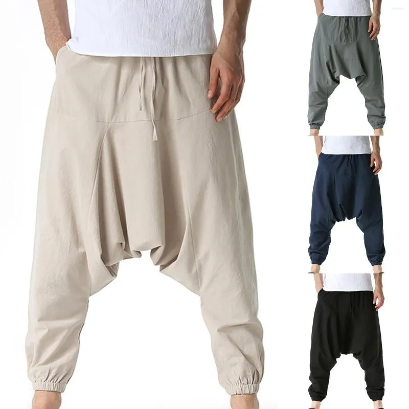 Pantalones de hombre Pantalones de lino de algodón Harajuku Sueltos Hasta el tobillo Casual Hombres Pierna ancha Estampado Baggy Oversize Homme