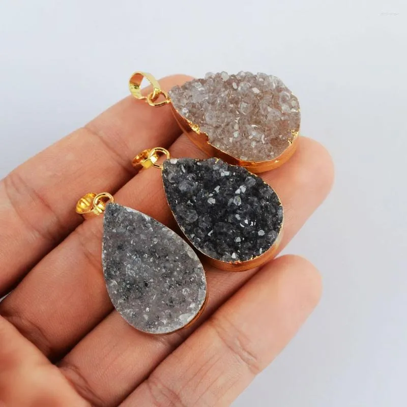 Pendentif Colliers 5 PCS Goutte D'eau Druzy Pierre Naturelle Coloré Cristal Agate Charme Pour La Fabrication De Bijoux DIY Collier Femmes Mode Cadeaux