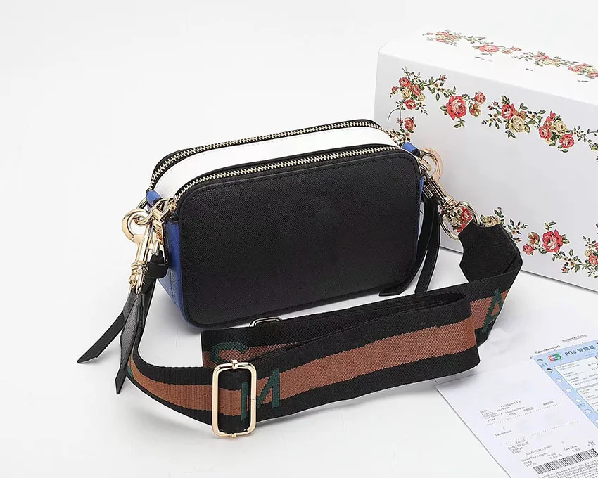 Flerfärgad kamerapåse designer väska handväska kvinnors ögonblicksbild kamera väskor ladie crossbody purse kvinnor flerfärgad dubbel topp zip inuti partition all svart borttagbar