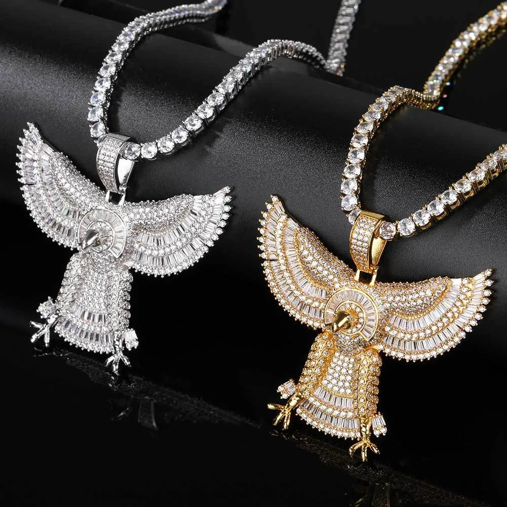 Collier pendentif aigle Hip Hop Topbling Ice Out, bijoux plaqués or véritable 18 carats pour hommes