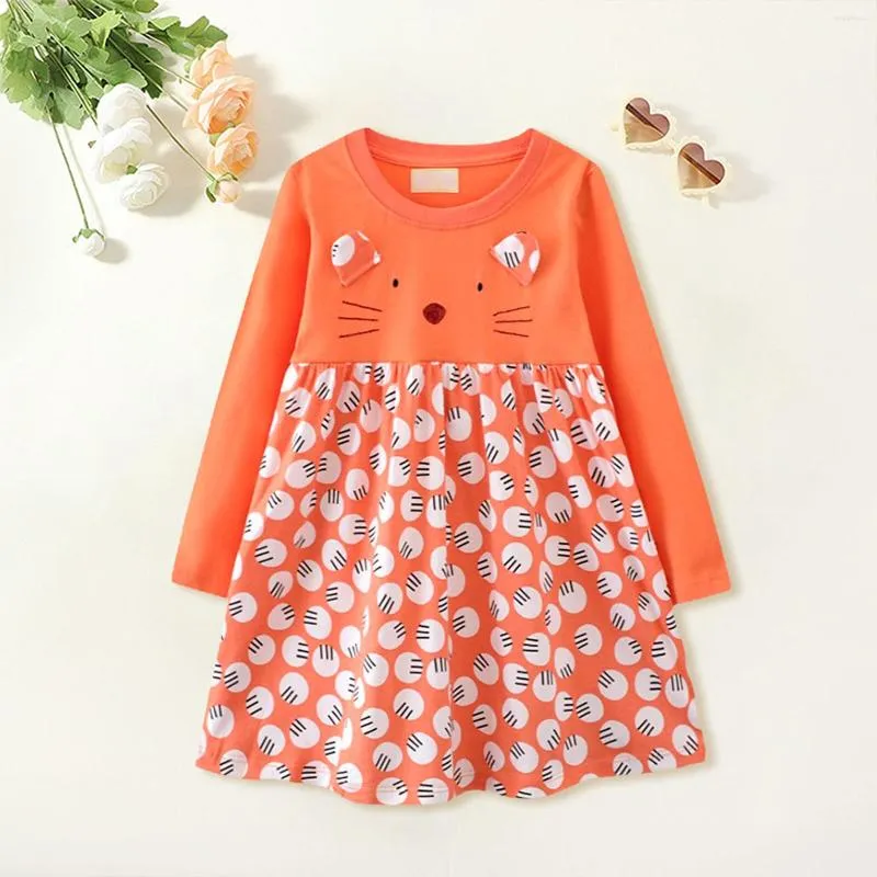 Girl Dresses Girls And Toddler's Long Sleeve Dress Cute Animal Cartoon Appliques Print A Line Flared Skater Cotton Outfit