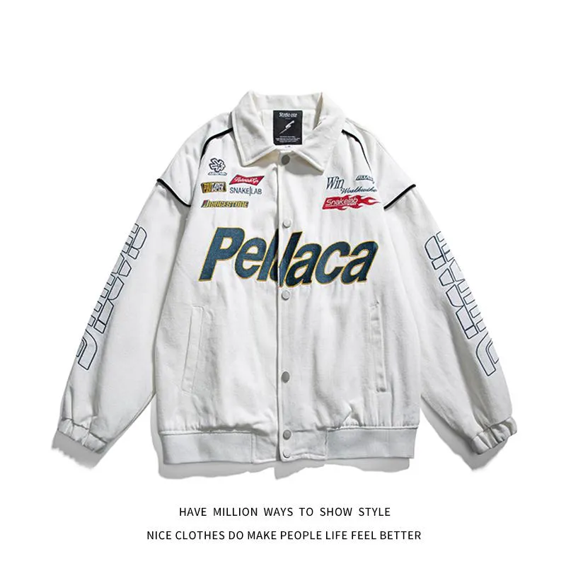 Costumes F1 Race Moto Veste en denim de coton de haute qualité Oversize Femmes Es Baseball Bomber Unisexe Hommes Streetwear Stade Manteau Varsity