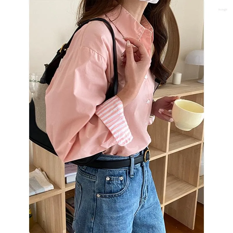 Damenblusen Zhiyun Korean Style Design Sense Stripe Roll Sleeve Overlay Shirt Loose Fit 2023 Frühfrühling ZY00781