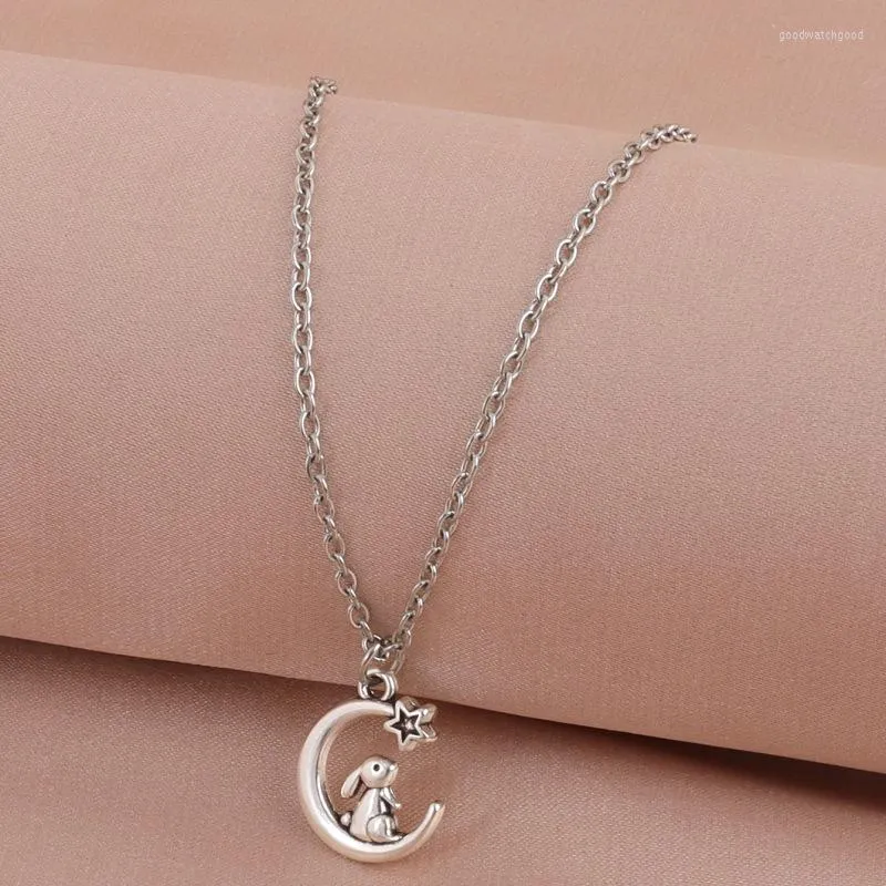 Chaînes couleur argent mode lune pendentif clavicule collier pour femmes filles Simple délicat géomérique métal cadeaux