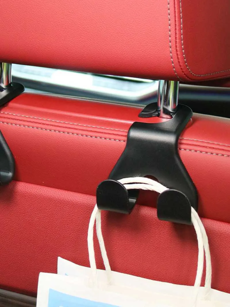 CARFIB 2 Ganci Per Borsa Auto Pieghevoli - In Pelle Nera, Per Poggiatesta Sedile Posteriore - Accessori Interni Auto
