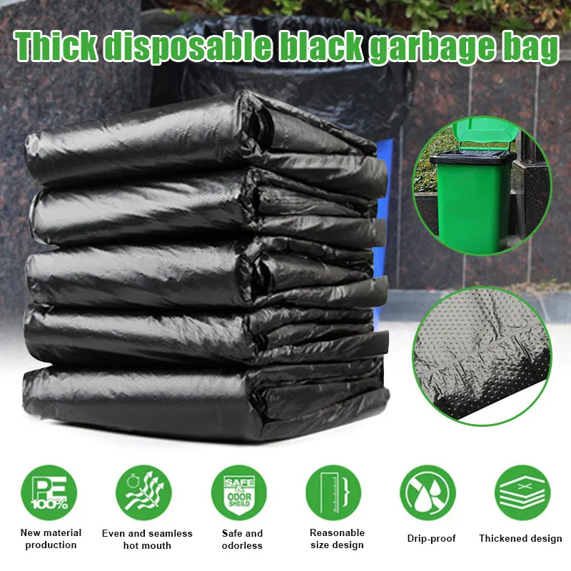 Trash Bags 50pcs Big Garbage Disposable Black Heavy Duty Liners Strong Thick Rubbish Bin Outdoor 230711