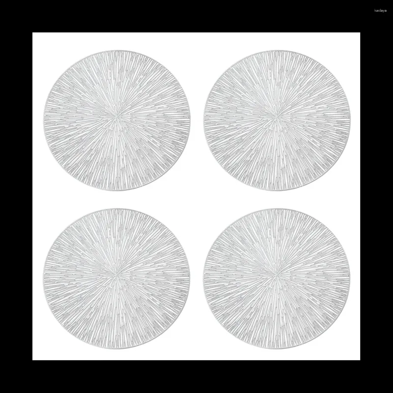 Placemats 4 STKS Ronde Placemats Restaurant Holle PVC Decoratie Maaltijd Mat Anti-Diner Lijn Steak Plaat Pad Zilver