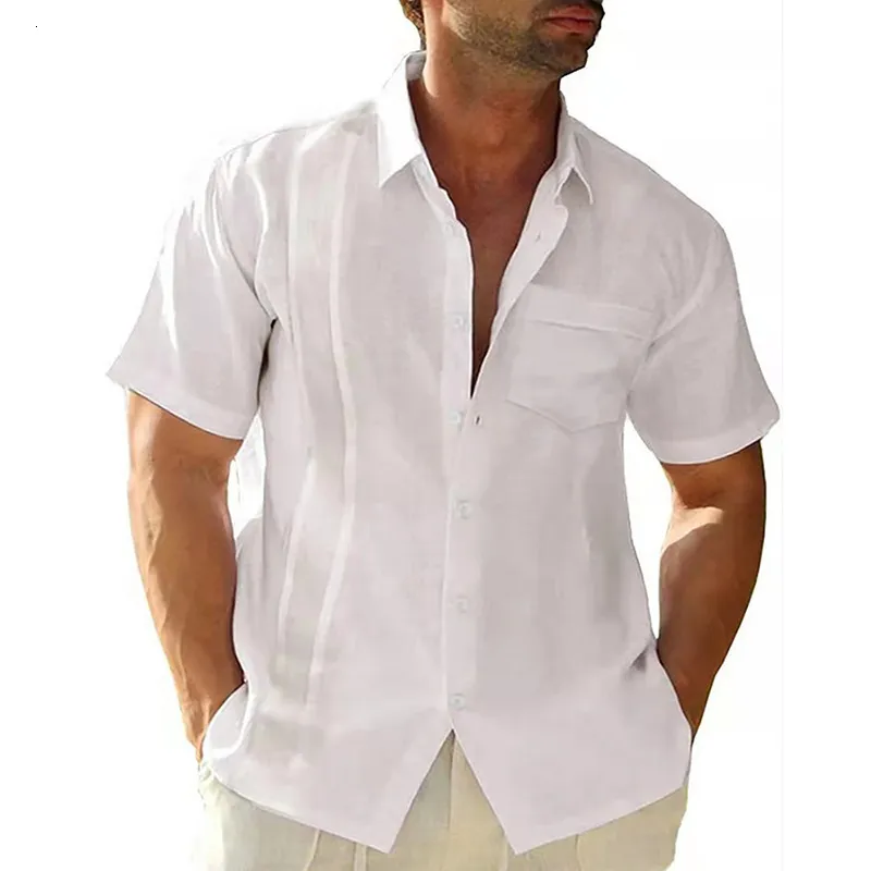 Men s Casual Shirts Summer Short Sleeve Guayabera Dress T Shirt for Men Cotton Cuban Shorts Regular fit Spread Collar Button Down Beach Tops 230711