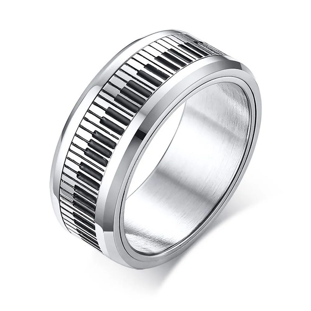 Anillos de banda Hombres Música Teclado de piano Anillo Giratorio de acero inoxidable Spinner para hombre Novio Regalos Sier Tone Drop Delivery Jewelry Dhdzn