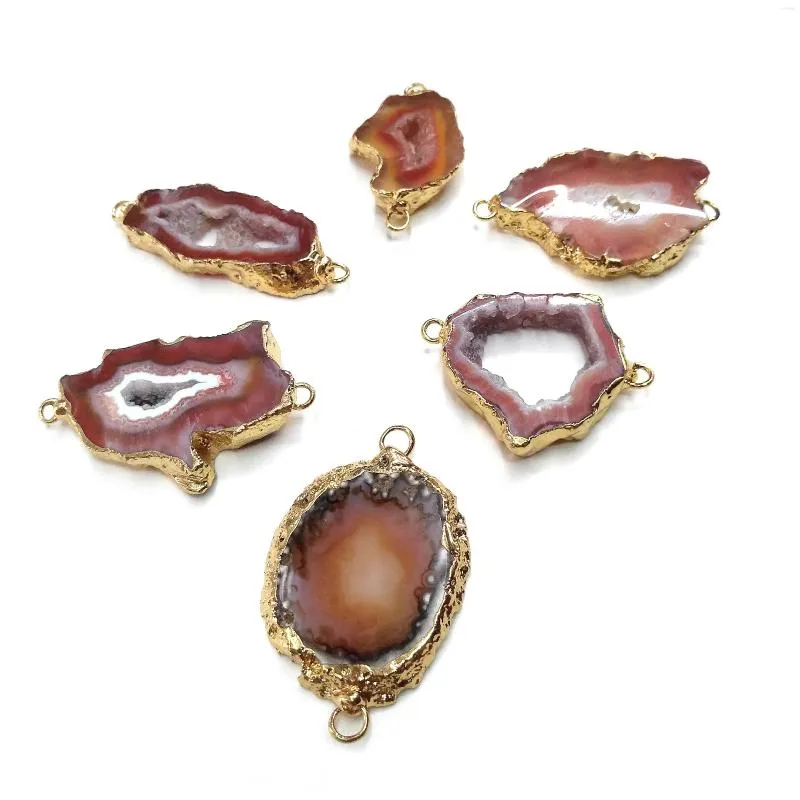 Pendant Necklaces Natural Stone Slice Agates Pendants Double Hole Connector For Jewelry Making DIY Accessorie Size 20x30mm-28x45mm
