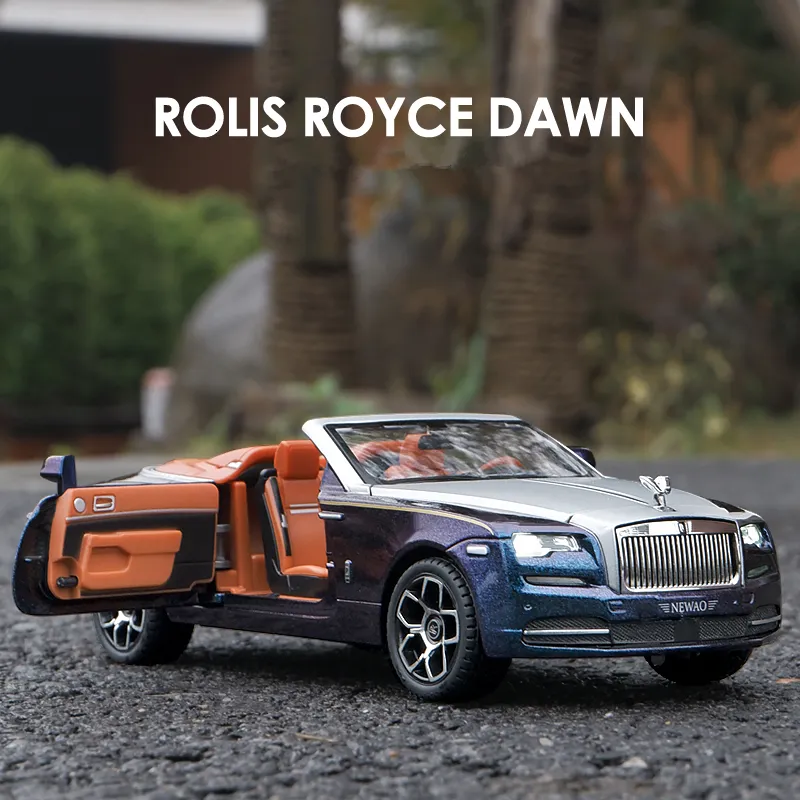 Diecast Model 1 24 Rolls Royces Dawn aleación Modelo de lujo Diecasts modelo de juguete de metal simulación sonido y luz juguetes para niños regalos 230711