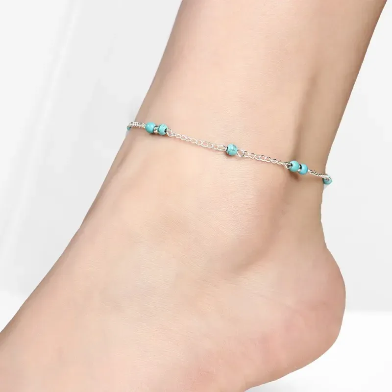 Unique Turquoise Perles Cheville souvenir Cheville Bracelet Argent Plage Pied Chaîne Bijoux Rapide Nouvelle Vente Chaude 1