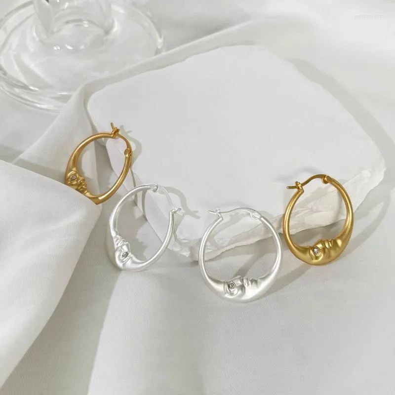 Hoop Earrings Minar INS Fashion Shiny Rhinestone Moon Face For Women Matte Gold Silver Plated Brass Hollow Round Circle Earring