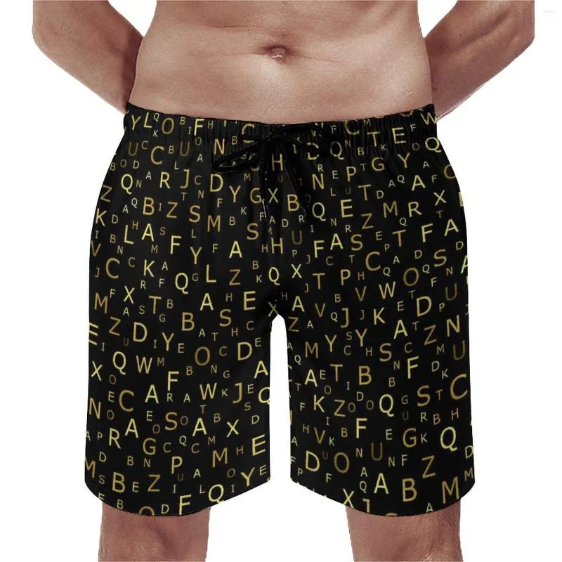 Pantaloncini da uomo Pantaloncini da spiaggia con stampa alfabetica dorata da bacheca Pantaloni da spiaggia di grandi dimensioni