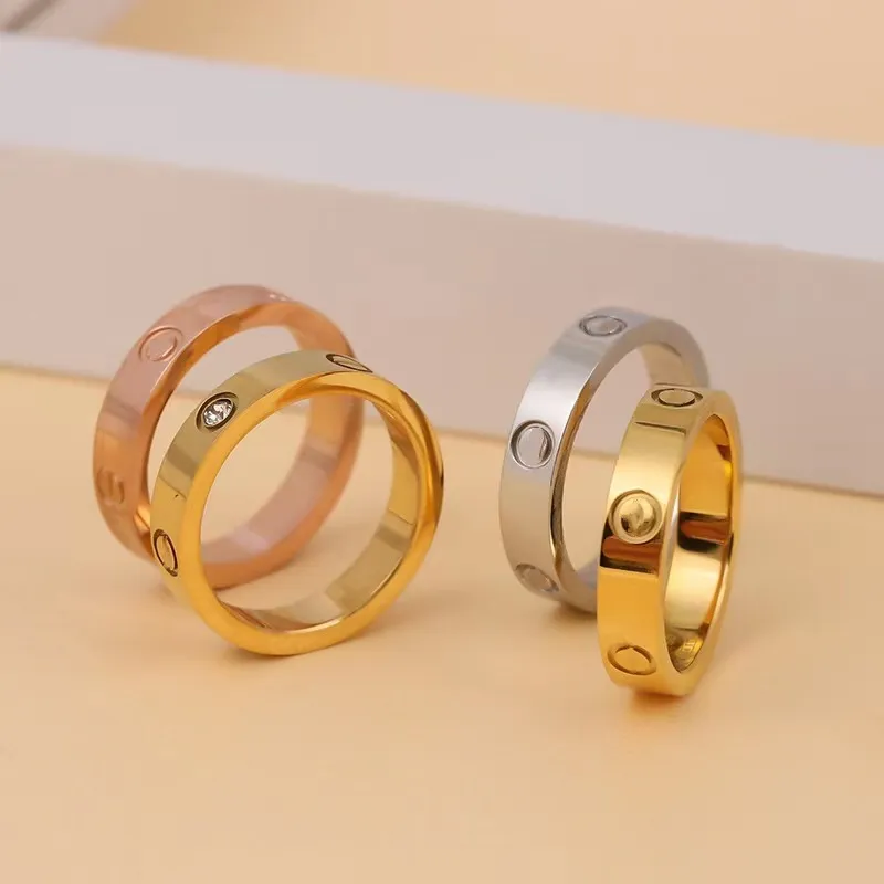 Anillos De Acero Inoxidable 18k Oro Blanco Anillo De Tornillo De Amor