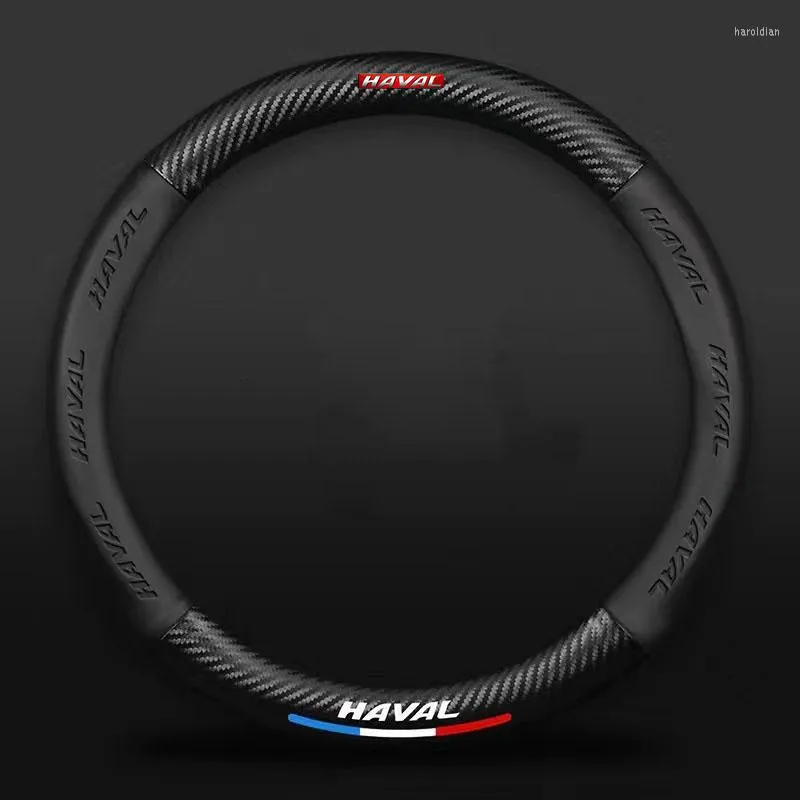 Coberturas de volante 3D tridimensional em relevo padrão de fibra de carbono capa de carro de couro 15 polegadas/38 cm para acessórios HAVAL