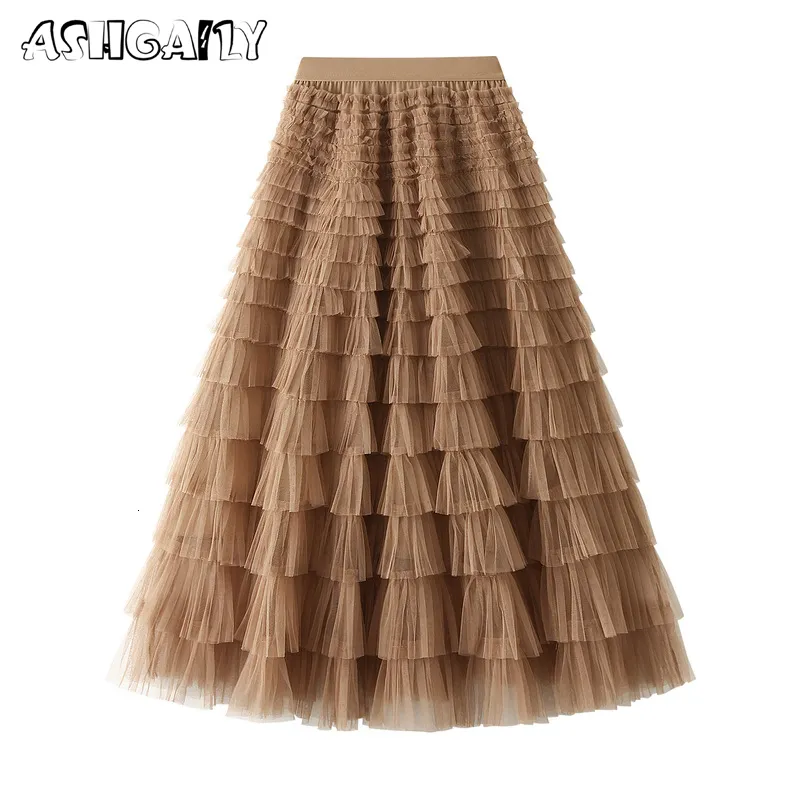 Women s Jumpsuits Rompers Fluffy Long Skirt Women 2023 Autumn Winter Ladies Vintage Elastic High Waisted Tulle Ball Gown Skirts Female 230711