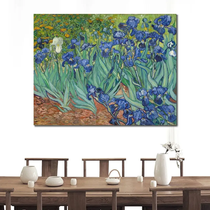 Arte em tela de Vincent Van Gogh Vaso de íris Pintura a óleo artesanal Arte impressionista Decoração de casa moderna