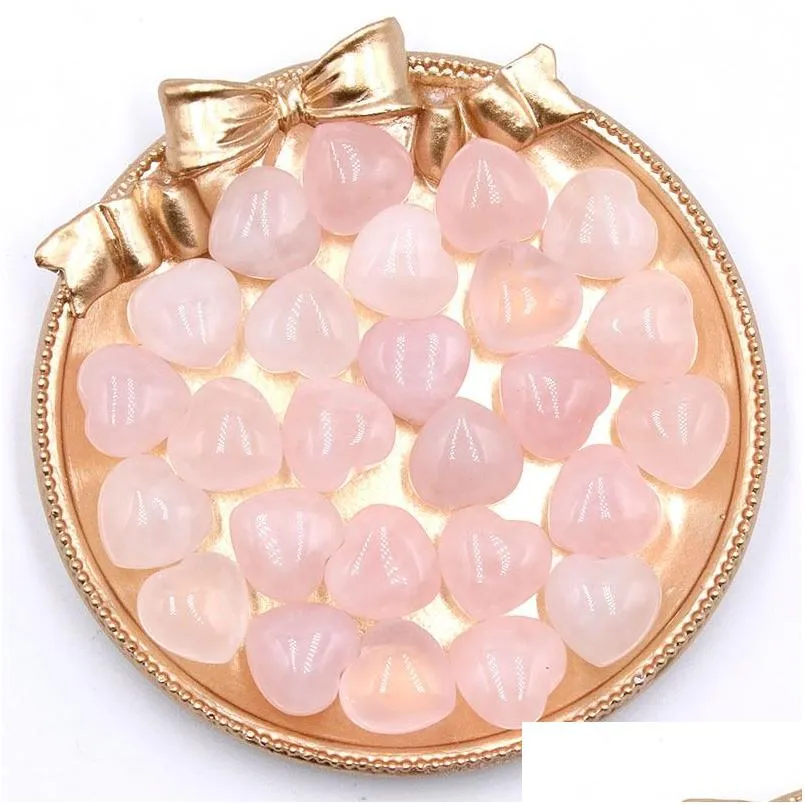 Pedra natural cristal rosa 15 mm ornamentos de coração cristais de cura de quartzo rosa energia reiki gema artesanato peças de mão decoração de sala de estar dhcnu