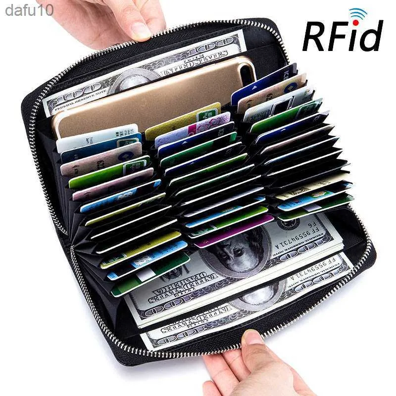 Rfid 36 Slots Äkta läder Damplånbok Många avdelningar Damplånbok Clutch Korthållare av hög kvalitet Damväska Carteira L230704