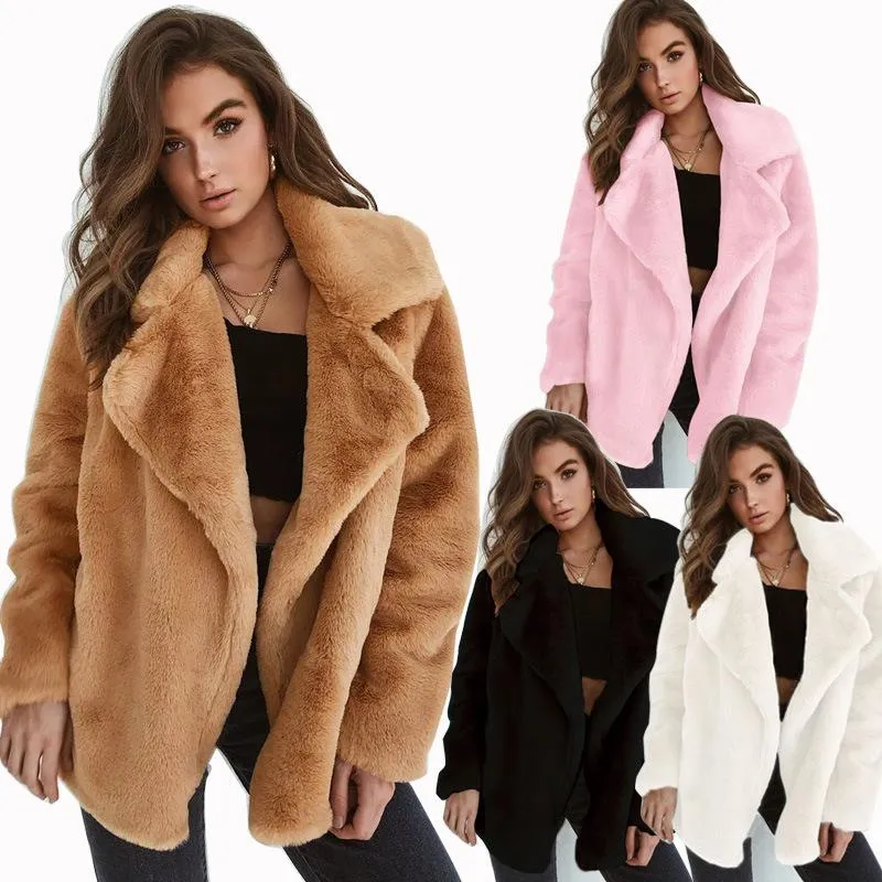 Vestes femmes fausse fourrure élégant marron Shaggy manteau automne hiver chaud en peluche Teddy manteau Streetwear femme blanc fourrure moelleux veste