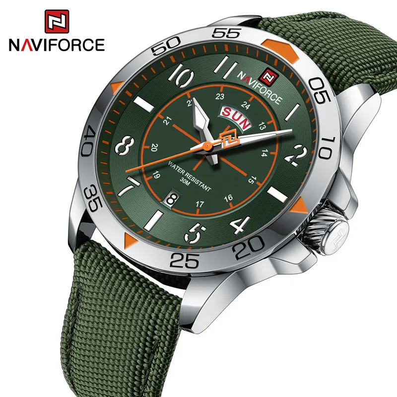 أفضل العلامة التجارية Naviforce Men's Watches Bracherproof Luxury Business Nylon Nylon Strap Quartz Wristwatch Luminous Relogio Maschulino
