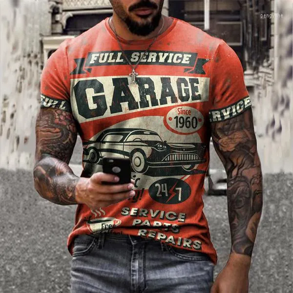 Camisetas para hombre, camiseta con gráfico de coche Vintage para hombre, ropa para hombre, camiseta con estampado 3D, camisetas de verano, camiseta informal de manga corta de gran tamaño