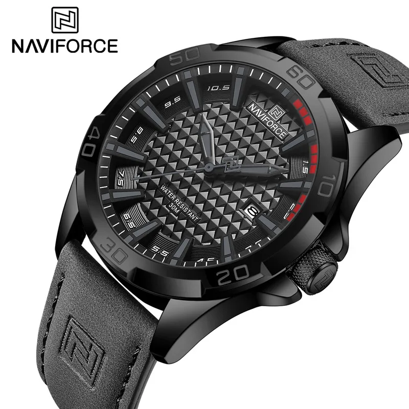 أفضل العلامة التجارية Naviforce Men Quartz Watch Sports Shockproofbroof Leather Gale Male Fashion Wristwatch Writwatch Disual Clendar