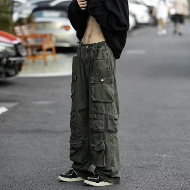 Pantalones de hombre Cargo Multibolsillo Verde militar Overoles Harajuku Coreano Pantalones sueltos de hip hop Techwear Pantalones de chándal y2k ropa 230711