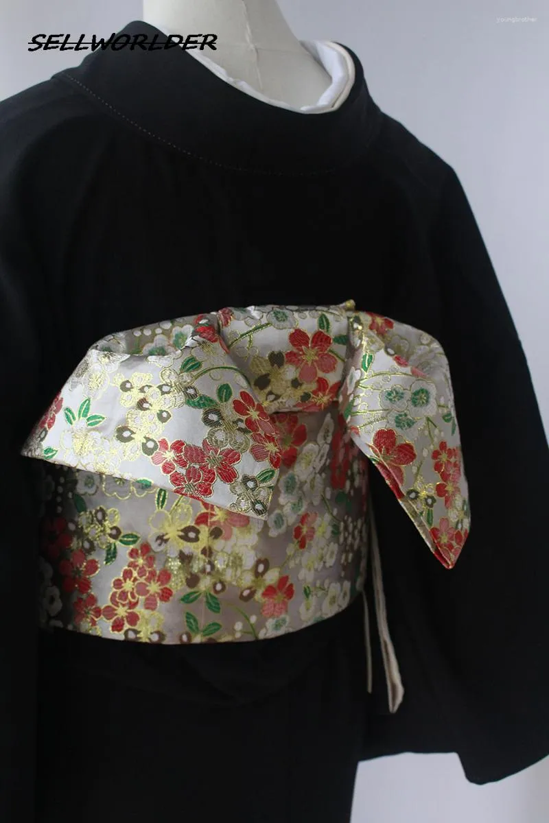 ベルトオリジナルの日本スタイルの着物アクセサリーブロケードボウベルト銀色の花のプリントウエスト
