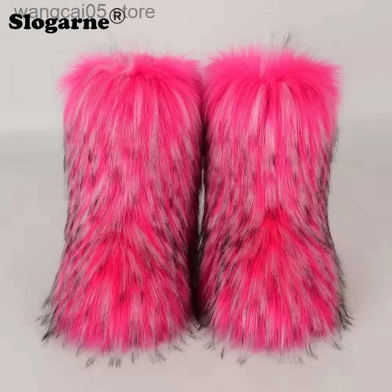 Buty damskie zimowe puszyste sztuczne lisowe buty futra kobiety pluszowe ciepłe buty śniegowe luksusowe obuwie futrzane futra moda zimowy buty t230712