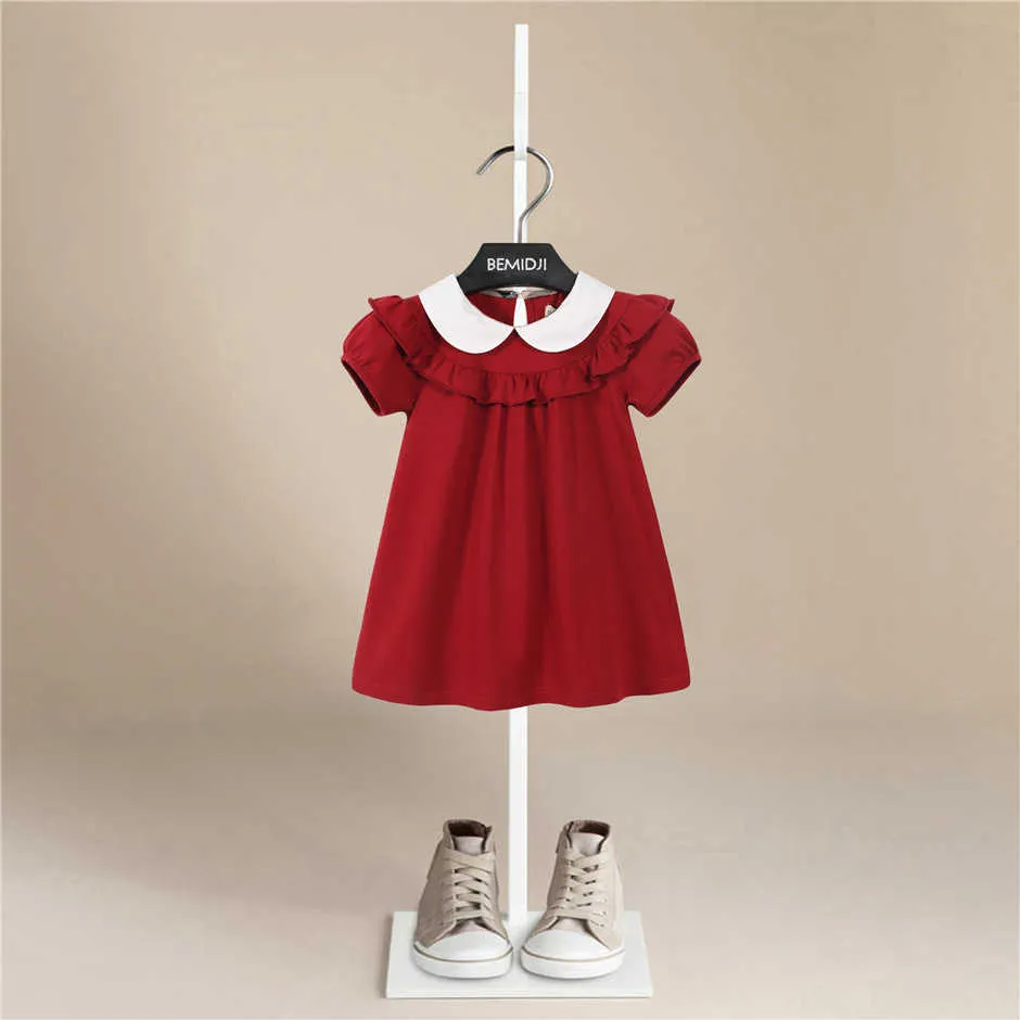 Vestidos para meninas Verão Novo Vermelho Vestido Infantil Algodão Doce e Fofo Vestido Princesa Vestido Infantil Saia Renda Vestido Infantil FrescoHKD230712