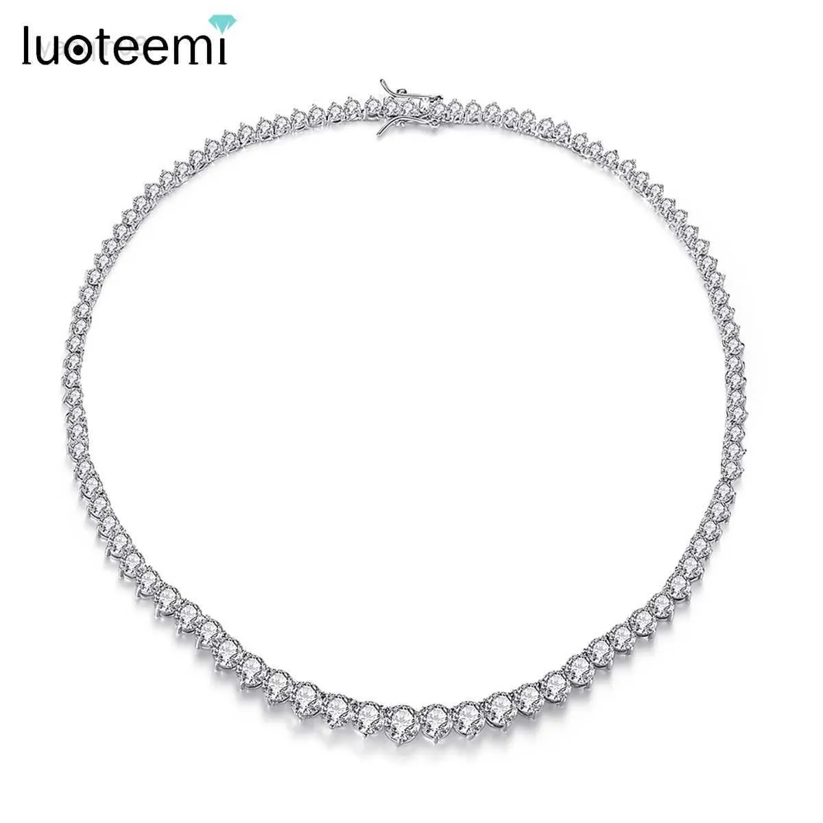 Colares com Pingente LUOTEEMI Designer de Luxo Colar de Tênis 7MM Iced Out para Mulheres Forma de Coração Zircão Cúbico Jóias Estéticas Casamento Gargantilha de Noiva HKD230712