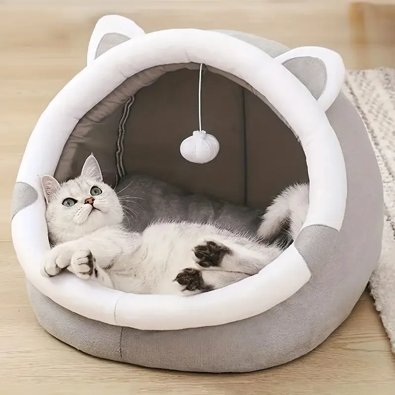 Cute Cartoon Ear Decor legowisko dla kota dom dla zwierząt kotek jaskinia poduszka mały namiot dla kota Pet pluszowy ciepły namiot