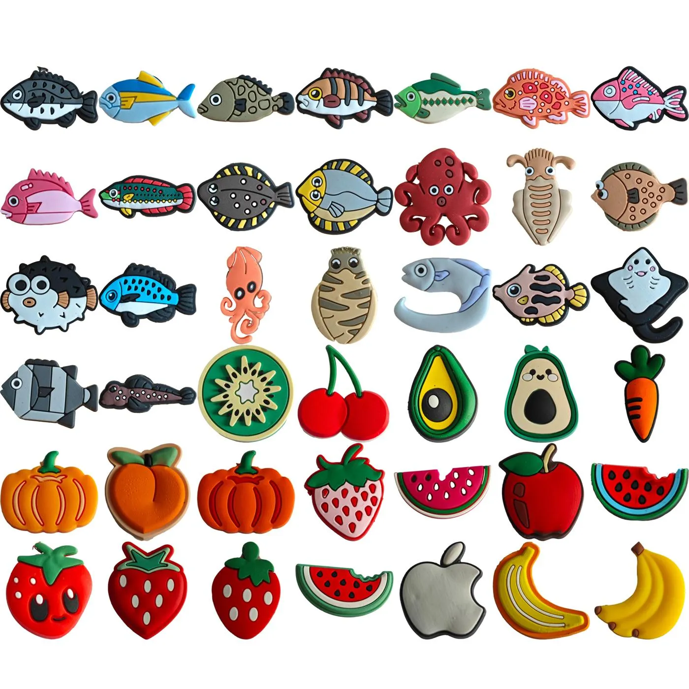 Accesorios para piezas de zapatos Varios dijes de peces para zuecos Jibbitz Burbuja Diapositivas Sandalias Frutas Decoraciones de PVC Regalo de cumpleaños de Navidad Par Otgns