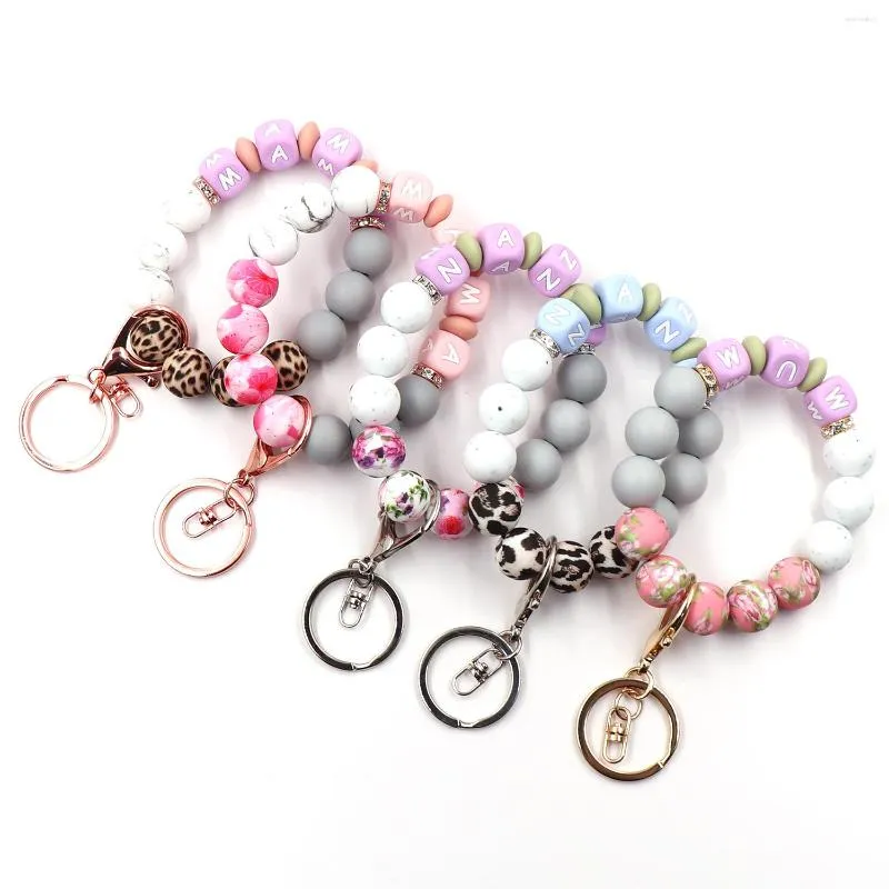 Keychains 1piece Product CN Mama Keyrings Bracelets TRENDY Mother's Day Gift Silicone Beaded Wristlets