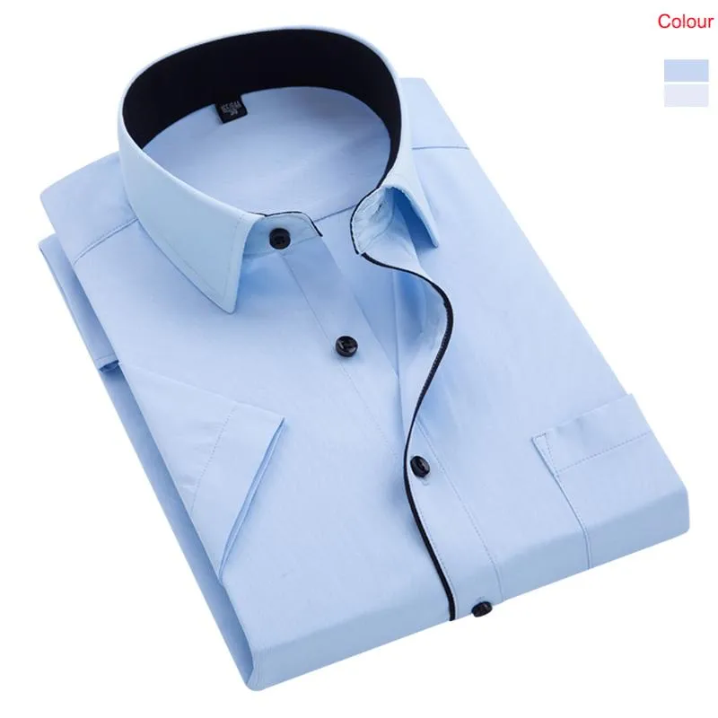 Men's Casual Shirts Summer Business Shirt Fashion Short-Sleeved Black Edge Twill Professional Formal Wear Slim Top Loose 5XL