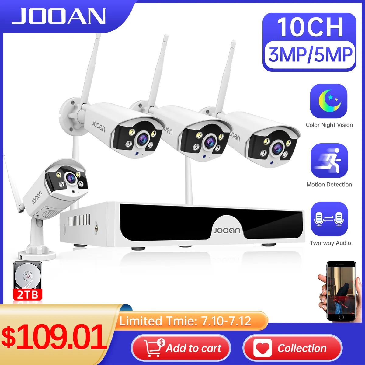 Kamery IP Jooan 10CH NVR 3MP 5MP Bezprzewodowy system kamer bezpieczeństwa Zewnętrzny zestaw WiFi P2P CCTV Zestaw do nadzoru wideo 230712